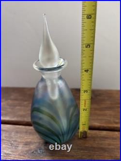 Vintage David Lotton 1985 Art Glass Iridescent Pulled Perfume Bottle With Stopper