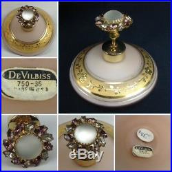 Vintage DeVILBISS Gold Pink Blown Glass Jeweled Perfume Bottle Atomizer