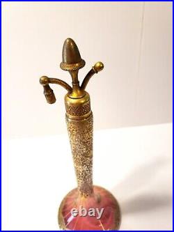 Vintage DeVilbiss Acorn Top Gold Encrusted Cranberry Window Perfume Bottle 1920