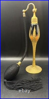 Vintage DeVilbiss Perfume Bottle Atomizer Art Deco Signed Gold Black Orange