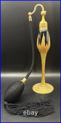 Vintage DeVilbiss Perfume Bottle Atomizer Art Deco Signed Gold Black Orange