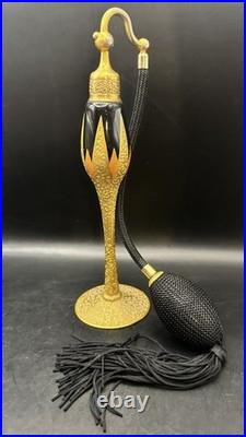 Vintage DeVilbiss Perfume Bottle Atomizer Art Deco Signed Gold Black Orange