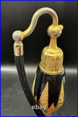 Vintage DeVilbiss Perfume Bottle Atomizer Art Deco Signed Gold Black Orange