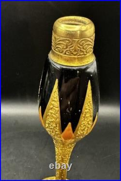 Vintage DeVilbiss Perfume Bottle Atomizer Art Deco Signed Gold Black Orange