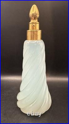 Vintage DeVilbiss Perfume Bottle Atomizer Art Deco Swirl Blue Opaque withLabel
