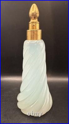 Vintage DeVilbiss Perfume Bottle Atomizer Art Deco Swirl Blue Opaque withLabel