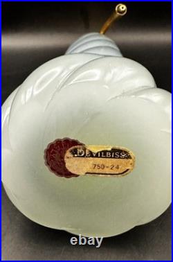 Vintage DeVilbiss Perfume Bottle Atomizer Art Deco Swirl Blue Opaque withLabel