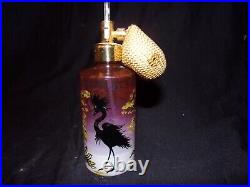 Vintage Devilbiss Glass Perfume Bottle Painted Tree Exotic Bird Scene S250-50