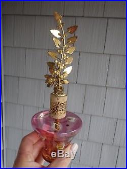 Vintage Devilbiss Pink Jeweled Rhinestone Feather Top Perfume Bottle Atomizer