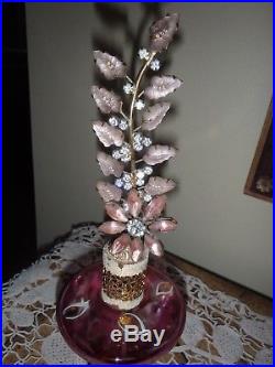 Vintage Devilbiss Pink Jeweled Rhinestone Feather Top Perfume Bottle Atomizer