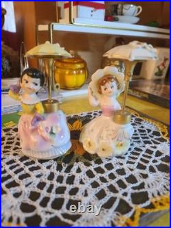 Vintage Devillbis Umbrella girl porcelain perfume bottle LOT Of 2