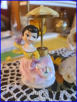 Vintage Devillbis Umbrella girl porcelain perfume bottle LOT Of 2