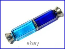 Vintage Double Ended Glass Scent Bottle Dark and Light Blue #T143C