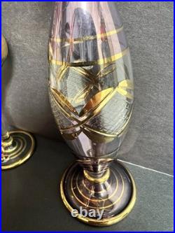 Vintage Egyptian Hand Blown Art Glass Perfume Bottles Lot of 10 Gold Gilt