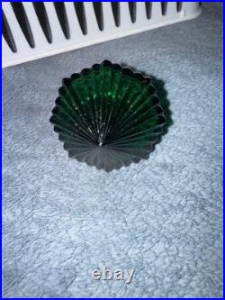 Vintage Emerald Green Glass Perfume Bottle EMPTY Fan Shape Jeweled Stopper