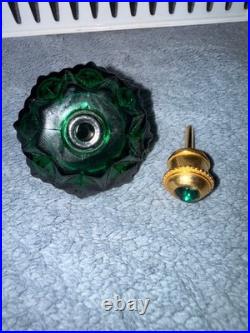 Vintage Emerald Green Glass Perfume Bottle EMPTY Fan Shape Jeweled Stopper Vintage Emerald Green Glass Perfume Bottle EMPTY Fan Shape Jeweled Stopper