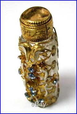 Vintage Empty Perfume Bottle Floral Motifs Decorated Ornate Cut Glasses See