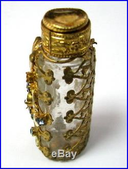 Vintage Empty Perfume Bottle Floral Motifs Decorated Ornate Cut Glasses See
