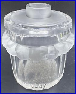Vintage Estate Lalique Crystal Perfum Bottle Bird Chick Scroll Art Glass Signed