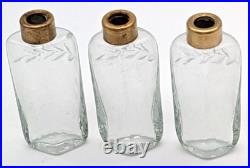 Vintage Etched Crystal Perfume Bottles In Ornate Brass Holder Marked