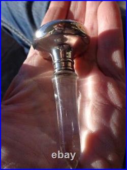 Vintage Etched Floral Crystal Perfume Bottle In Sterling Pierced Holder