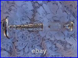 Vintage Etched Floral Crystal Perfume Bottle In Sterling Pierced Holder