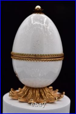 Vintage Evans Egg MCM Perfume Holder 2 Bottles White Glass Gold Tone Signed