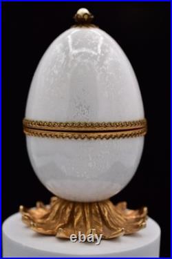 Vintage Evans Egg MCM Perfume Holder 2 Bottles White Glass Gold Tone Signed