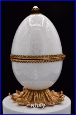 Vintage Evans Egg MCM Perfume Holder 2 Bottles White Glass Gold Tone Signed