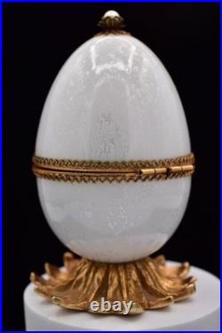 Vintage Evans Egg MCM Perfume Holder 2 Bottles White Glass Gold Tone Signed