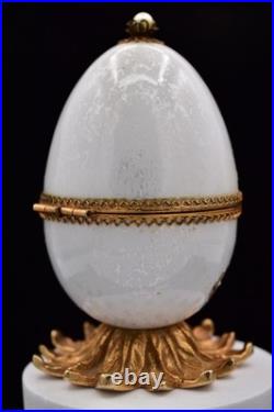 Vintage Evans Egg MCM Perfume Holder 2 Bottles White Glass Gold Tone Signed