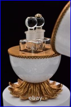 Vintage Evans Egg MCM Perfume Holder 2 Bottles White Glass Gold Tone Signed