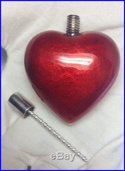 Vintage FIRENZE ITALY Sterling Silver & Enamel Heart Shaped Perfume Scent Bottle