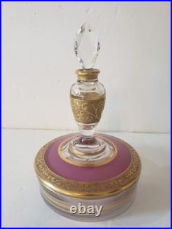 Vintage FOSTORIA Perfume and Powder Box COMBO Embossed Gold with Pink Enamel Vintage FOSTORIA Perfume and Powder Box COMBO Embossed Gold with Pink Enamel