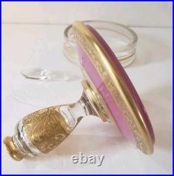 Vintage FOSTORIA Perfume and Powder Box COMBO Embossed Gold with Pink Enamel Vintage FOSTORIA Perfume and Powder Box COMBO Embossed Gold with Pink Enamel