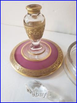 Vintage FOSTORIA Perfume and Powder Box COMBO Embossed Gold with Pink Enamel Vintage FOSTORIA Perfume and Powder Box COMBO Embossed Gold with Pink Enamel
