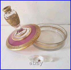 Vintage FOSTORIA Perfume and Powder Box COMBO Embossed Gold with Pink Enamel Vintage FOSTORIA Perfume and Powder Box COMBO Embossed Gold with Pink Enamel