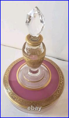 Vintage FOSTORIA Perfume and Powder Box COMBO Embossed Gold with Pink Enamel Vintage FOSTORIA Perfume and Powder Box COMBO Embossed Gold with Pink Enamel