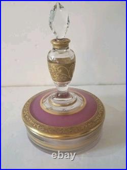 Vintage FOSTORIA Perfume and Powder Box COMBO Embossed Gold with Pink Enamel Vintage FOSTORIA Perfume and Powder Box COMBO Embossed Gold with Pink Enamel