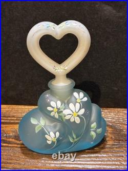 Vintage Fenton Aquamarine, Perfume Bottle, Handpainted, And Signed By Smith