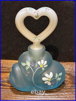 Vintage Fenton Aquamarine, Perfume Bottle, Handpainted, And Signed By Smith