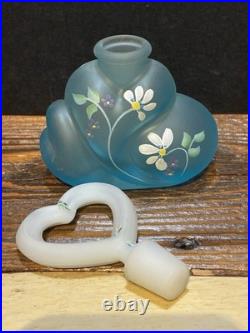 Vintage Fenton Aquamarine, Perfume Bottle, Handpainted, And Signed By Smith