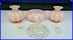Vintage Fenton Art Glass 1940's Peach Pink Melon Overlay Perfume Vanity Set
