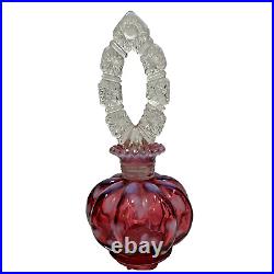 Vintage Fenton Art Glass Cranberry Opalenscent Heart Perfume Bottle