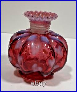 Vintage Fenton Art Glass Cranberry Opalenscent Heart Perfume Bottle