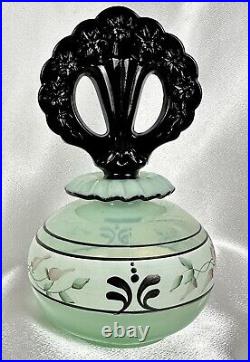 Vintage Fenton Art Glass Perfume Bottle Hand Painted Flowers Finial Signed W Lid