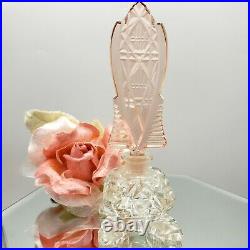 Vintage Fenton Clear Pink Cut Glass Hobstar Footed Perfume Bottle with Stopper