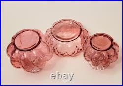 Vintage Fenton Cranberry Optic Glass Vanity Set Powder Jar & 2 Perfume Bottles Vintage Fenton Cranberry Optic Glass Vanity Set Powder Jar & 2 Perfume Bottles