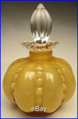 Vintage Fenton Goldenrod Beaded Melon Perfume Cologne Vanity Bottle made 1956