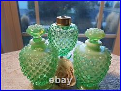 Vintage Fenton Green Opalescent Hobnail Perfume Trio! EXTREMELY RARE! HTF